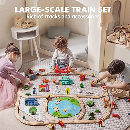 Tiny Land Train Set 110pcs Wooden Train Set, Toy Train for Boys & Girls