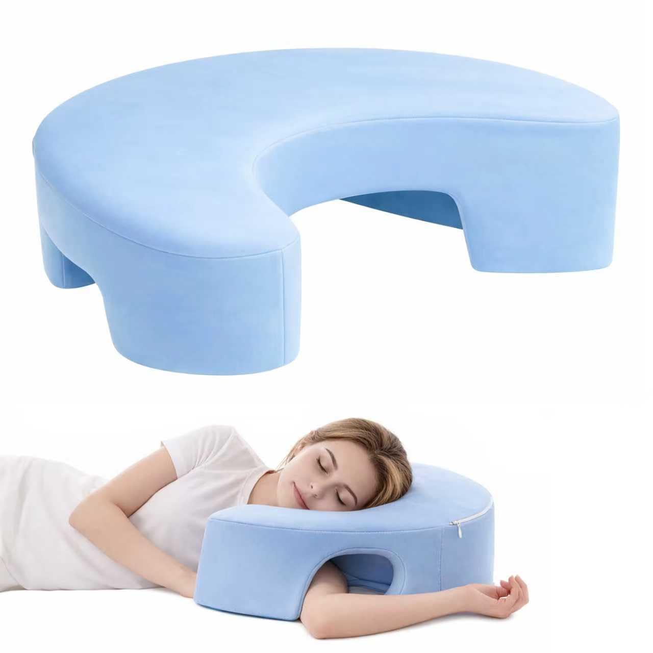 Photo 1 of 26 Upgraded Arm Tunnel Pillow for Side Sleepers-Ergonomic Memory Foam Pillow with Arm Holes to Relieve Shoulder&Neck Pain,Contoured Support for Side Sleeping,Comfort Design for Back&Stomach (Blue)