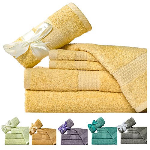 Weavely 600 GSM 6-Piece Cotton Bath Towel Set, Butter Yellow