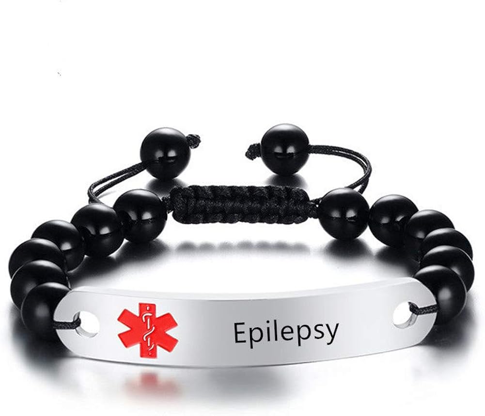 ZKXXJ Stainless Steel Medical Alert ID Bracelets Epilepsy