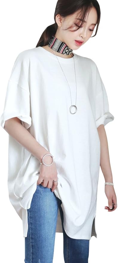 Amazon ディーホリック Dholic Tシャツワンピース 全5色 レディース Tシャツワンピース ロング丈 ゆったり 無地 白 五分袖 おしゃれ Casual Dress Xa B One Size ホワイトアイボリー ワンピース チュニック 通販