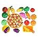 ThinkMax Play Food, 24Pcs Cutting Food - Pretend Food Set, Kitchen Toy Food Fun Cutting Fruits and Veggies with Pizza Playset for Kids