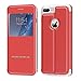 iPhone 8 Plus Case, iPhone 7 Plus Case [Touch Series][View Window], Folio Flip PU Leather Case,Magnetic Closure, Case for iPhone 8 Plus /7 Plus Special Edition with Stand, Metal Sensor 5.5 inch (Red)