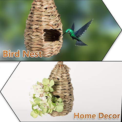 AQUEENLY Hummingbird House Set of 3 Hand Woven Hummingbird Houses Nest Small Hanging Audubon Birdhouse