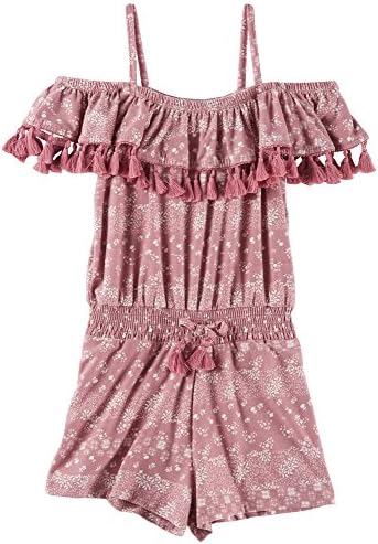 1ST KISS Little Girls Floral Off Shoulder Romper 6X Mauve Pink/White