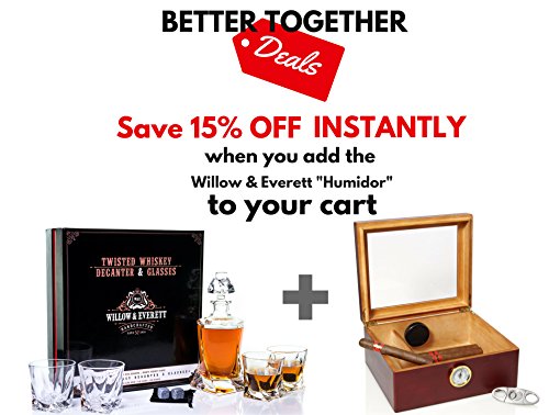 Whiskey Glass Set with Glass Whiskey Decanter - Set of 4 Old Fashioned Glasses with Bonus Granite Whiskey Stones - Great for Scotch and Bourbon - Whiskey Glasses - Perfect Holiday Gift (Twisted)