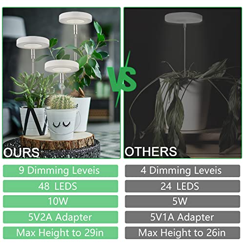 Grow Light, Turbomol Full Spectrum Grow Light, Grow Lights for Indoor Plants, 2 Different Light Modes Three Color Switching, Height Adjustable, Auto On/Off Timer 3/9/12H, 9 Dimmable Levels, Pack of 2