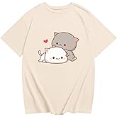 KEEVICI Cute Cat Shirts for Girls Graphic Tees Kids Kawaii Cartoon Animal Print T Shirt Summer Cotton Short Sleeve Tops