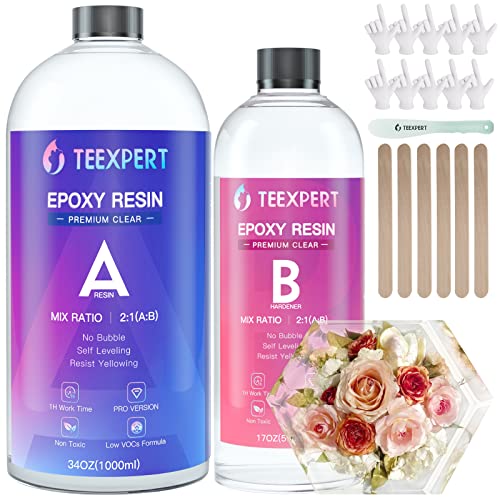 Teexpert Deep Pour Epoxy Resin, 51OZ Epoxy Resin Kit 24 Inch, Crystal Clear Liquid Glass