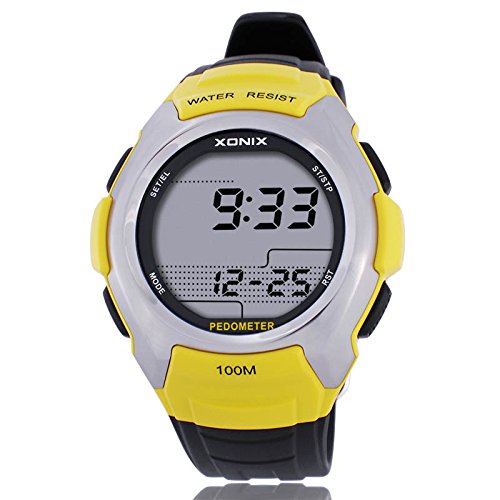 100m Water Resistant Waterproof Multifunction Pedometer Calorie Counter Watch Running Tracker GRP-005(Black Yellow)