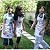 White kids'apron and chef hat set for kitchen, dress-up or craft party (M: 3-9 Years)