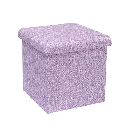B FSOBEIIALEO Storage Ottoman Cube, Linen Small Coffee Table, Foot Rest Stool Seat, Folding Toys Chest Collapsible for Kids Light Purple 11.8"x11.8"x11.8"