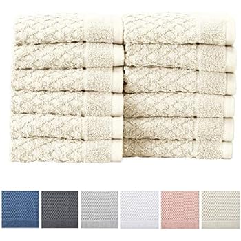 12-Pack Washcloth Set. 100% Cotton Absorbent Quick-Dry Textured Washcloth Towels. Wash Cloths for Bathrooms. Grayson Collection. (Wash 12pk, Ivory)