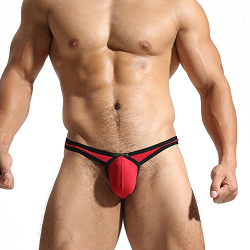 MuscleMate Premium Men s Thong Sexy Sport Comfort G-String Lovely Thong for Man Low Raise Underwear (S, Red)