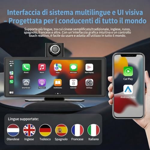 10.26 Inch Car Play Screen Car Play for Wireless Car and Android Car, 4K Dash Cam, Support 1080P Rear View Camera, IPS Touch Car Screen, Mirror Link, BT/FM/AUX, TF 64GB, Plug and Play 12V/24V