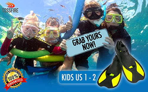 Snorkeling Fins Short Floating Training Swimming Fins for Kids Children Boys and Girls US size 1-2 with Thermoplastic Rubber Pool Travel Fins for Swimming Scuba Diving Snorkeling Watersports – Yellow