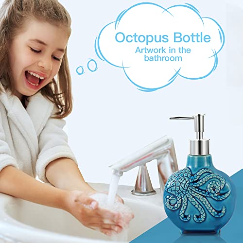 400ml Bathroom soap Dispenser ,Pump Bottle Ceramics Ice Crack Hand Soap Dispenser Lotion Bottle Bathroom Accessories Countertop Bathroom Soap Dispenser (Blue Octopus) (Blue Octopus)