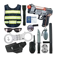 Tawcal Police Costume for Kids, Officer Role Play Kit Cosplay Toy Pretend Play Cop Policeman Dress up Uniform Playset Vest, Handcuffs, Badge for Children 4-6 Years Old 13 Pieces