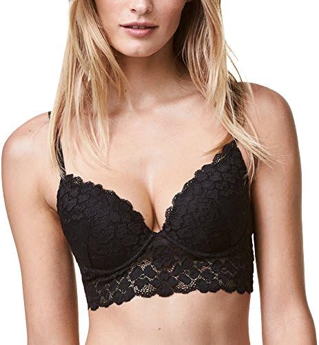 RICHKOKO Women Wide Deep V Neck Backless Lace Up Braid Steel Ring Halter Bra(40C,Black)