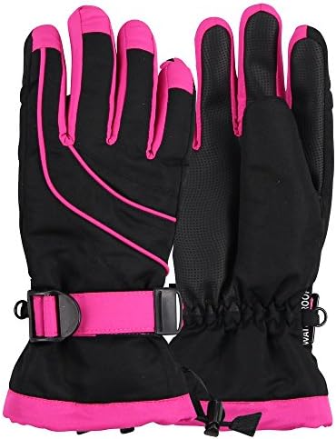 Women's Thinsulate Lined Waterproof Ski Glove (Black/Hot Pink, Small/Medium)