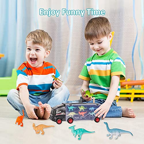 M SANMERSEN Dinosaur Trucks Toys for Boys, Dinosaur Transport Truck with 12 Mini Dinosaur Educational Carrier Trucks Toy Car for Kids Girls