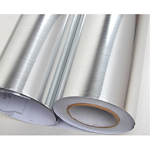 HOHO 122cmx50cm Metallic Brushed Silver Furniture Refurbished Self-adhesive Sticker Wallpaper Cabinets Wall Sticker