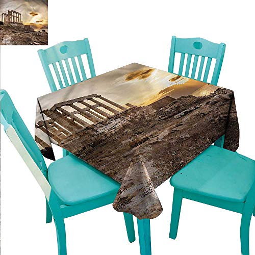 RenteriaDecor Tablecloth Heavy Weight Pillar Great for Baby Shower Greek Temple Poseidon 36"x36"