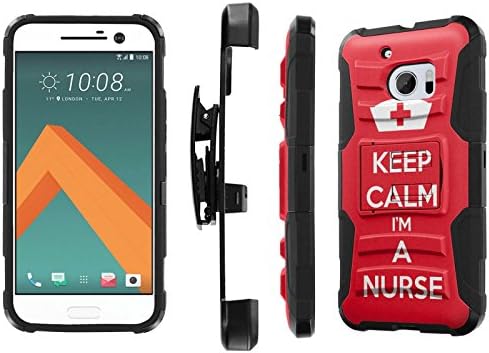 HTC 10 Case, [NakedShield] [Black/Black] Heavy Duty Holster Armor Tough Case + [Screen Protector] - [Keep Calm and I'm A Nurse] for HTC One M10 / HTC 10