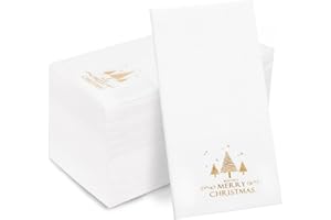 DaYammi 50PCS Christmas Paper Napkins Guest Towels Disposable Dinner Napkins Paper Hand Towels White and Gold Party Napkin Wedding Napkin Bathroom Hand Napkins for Holiday Xmas New Year Party Supplies