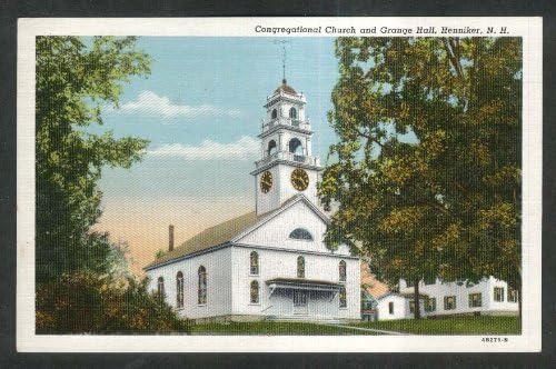 Congregational Church Grange Hall Henniker Nh Postcard 1930s At