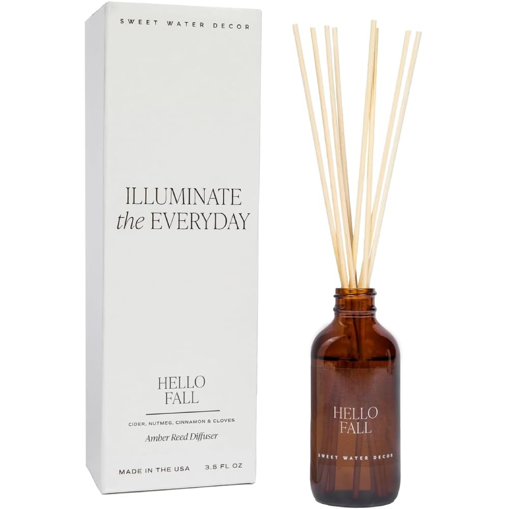 Photo 1 of Sweet Water Decor Hello Fall Reed Diffuser Set - Hot Cider, Cinnamon, Cloves, Apple, and Nutmeg Fall Scented Diffuser - Scent Diffusers for Home, Fall Home Decor Long Lasting Fragrance Made in the USA