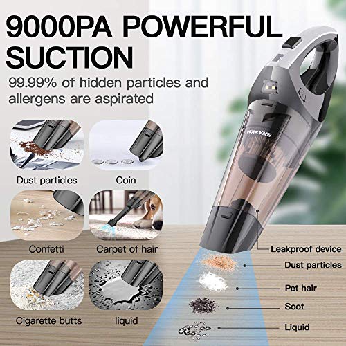 WAKYME Handheld Vacuum Cleaner, Vacuum Handheld, 9000PA Battery 2500mA