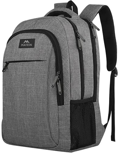 MATEIN 15.6 Inch Laptop Rucksack Multifunction Notebook Bag for Travel, Business, Work, Daypack with USB Charging Port, Gift for Men, Women, Grey