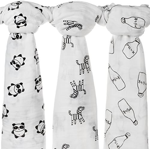 Swaddle Blankets Large 47 X 47 (3 Pack) Premium 100% Muslin Cotton | Soft, Lightweight, &amp; Breathable | Perfect Baby Shower Gift