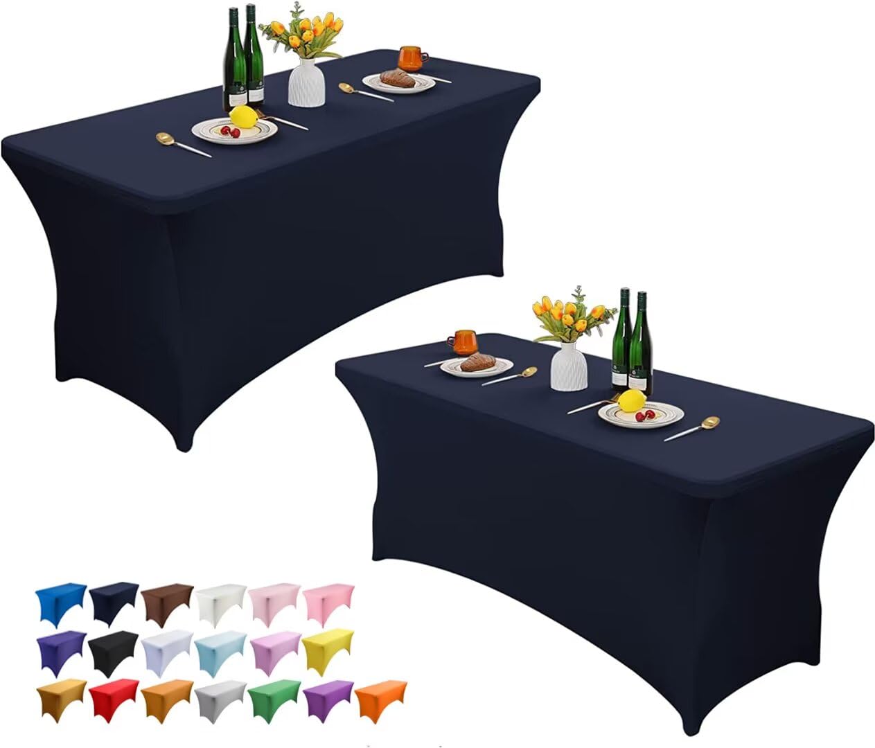 Wolfway 2 Pack 4FT Stretch Spandex Table Cover Washable and Wrinkle Resistant Kitchen Spandex Tablecloth Fitted Rectangular Table for Party,Banquet,Weddings,Cocktail and Festival