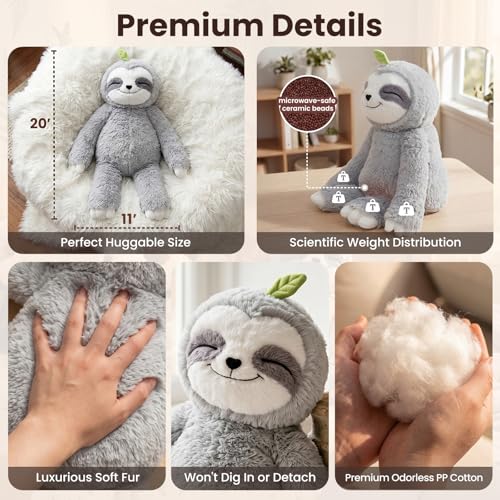 Mewaii Weighted Sloth Teddy Plush, 1.5KG Weighted Stuffed Animal 53CM Pillow for Kids, Soft Weighted Comfort & Cozy Plush Toy Sloth Gifts for Women Girls Adults
