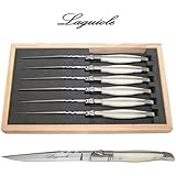 LAGUIOLE - 6 Steak Knives - Picasso Ivory - Exclusive Quality White Color Steak Cutlery Table Flatware Setting for 6 People - Direct From France