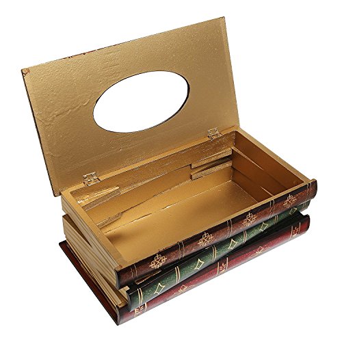 LYUS Tissue Holder Elegant Wooden Antique Book Design Tissue Paper Holder Dispenser Novelty Napkin Holder Toilet Bath Facial Tissue Box (Red)