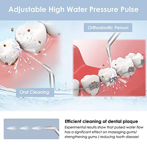 Dental Water Flosser Teeth Cleaner - Zerhunt High Frequency Pulsed Water Pick Electric Oral Irrigator with 7 Interchangeable Nozzles For Braces, Implants, Bridges,600ML Large Capacity White