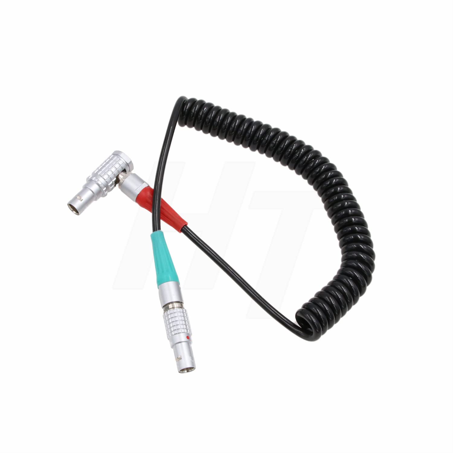 HangTon Coiled Timecode Cable Right Angle 5 Pin to Straight 5 Pin for Sound Devices, ARRI Alexa Camera, Ambient NanoLockit