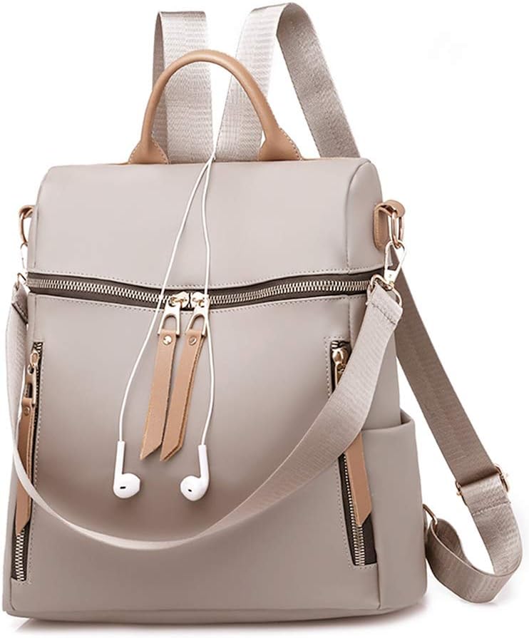 Women Backpack,Waterproof Nylon School Bag Casual Dayback Shoulder Bag Headphone Plug Travel Daypack(Grey)