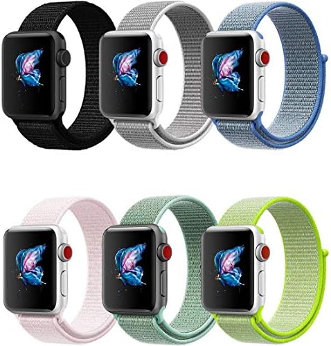 QIENGO Compatible with Apple Watch Band 42MM, 6 Pack, Nylon Sport Loop Hook Loop, Fastener Adjustable Closure, Replacement Band Compatible with iWatch Series 1/2 / 3