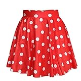 SAYM Women Girls Stretchy Polka Dot Flared Casual Mini Skirt, Red, One Size