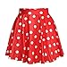 SAYM Women Girls Stretchy Polka Dot Flared Casual Mini Skirt, Red, One Size