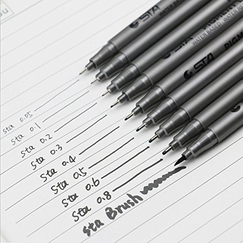 Drawing Sketching Pencils Set Micro-Line Inking Pens Anti-Bleed Ultra Fine Tip Pens 9Pcs Set for Artist Illustration/Technical Drawing/Office Documents (Silver)