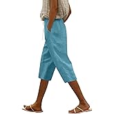 Womens Summer Bermuda Linen Shorts Knee Length Lightweight Summer Casual Beach Shorts with Pockets