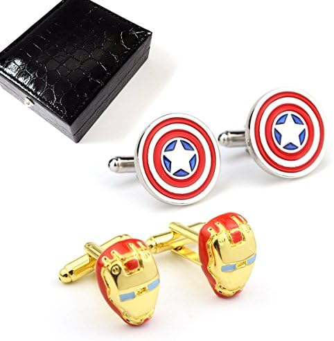 Elesa Miracle Cufflinks Combo [Set of 2 Pairs], with Leather Gift Box, Star Wars, Captain America, Iron Man, Superman (Set F)