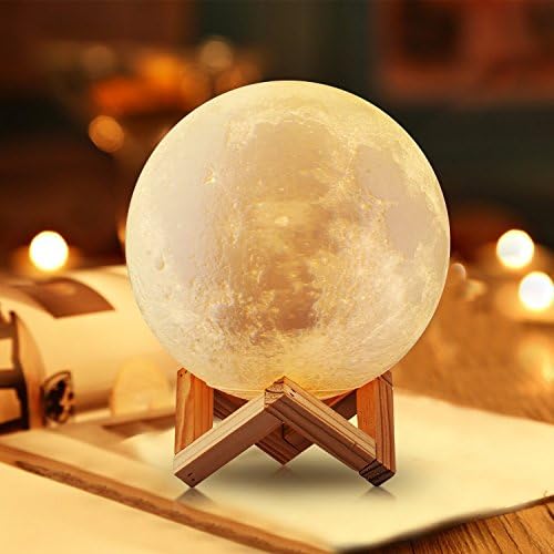 3D Space Moon Lamp with Stand, Touch Control 3D Printing Moon Night Light with USB Rechargeable and Stand for Bedrooms, Kids Room and Home Decoration 4.72 inch