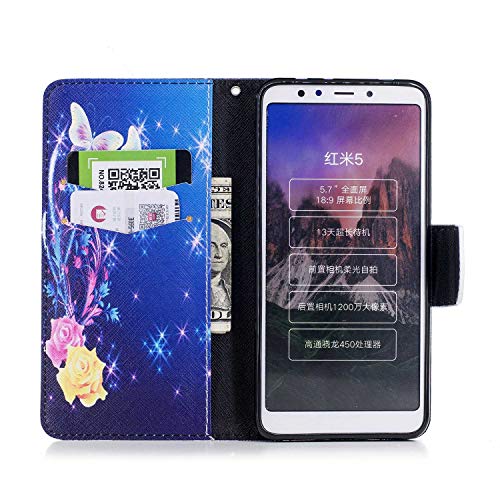 Xiaomi Redmi 5 Case, Bear Village Painted Pattern Premium PU Leather Magnetic Wallet Case Cover with Kickstand and Card Holder ID Slot for Xiaomi Redmi 5 (#3 Butterfly)