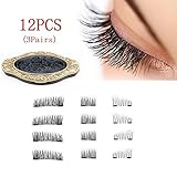 Best False Magnetic Lashes Full Strip No Glue Natural Length Magnet Eye Lashes Set 3D Reusable Fake Lashes Extension for Natural Look(3 Pair/12 Pieces)